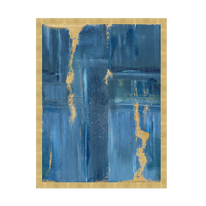 Lightning Sky 2 QR-21815.BLUE GOLD.0 by CuratedKravet CuratedKravet "Lightning Sky 2" is a blue textured acrylic background with elements of gold splattered and stroked throughout. Featuring a gold leaf square frame. Made to order in the USA. United States </p><p>Dimensions: Length 33, Height 43, Width 1.5 Canvas - 75%, Wood - 25% - Fabric Carolina -