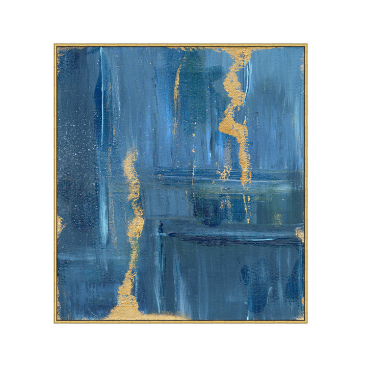 Lightning Sky Canvas 1 QR-21817.BLUEGOLD.0 by CuratedKravet CuratedKravet "Lightning Sky Canvas 1" is a blue textured acrylic background with elements of gold splattered and stroked throughout. Featuring a thin gold leaf floater frame. United States </p><p>Dimensions: Length 39, Height 43, Width 2 Canvas - 90%, Wood - 10% - Fabric Carolina -