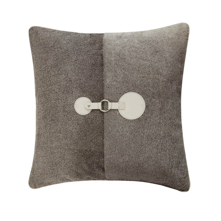 Boulder Hair On Hide Pillow QR-21821.GRAYHOH.0 by CuratedKravet CuratedKravet Measures 20"H x 20"L. A decorative accent pillow made of gray hair on hide with a buckle accent and backed with a solid cotton fabric. Includes a 95/5 feather/down insert. India DRY CLEAN ONLY. </p><p>Dimensions: Length 20, Height 20, Width Cow Hide - 90%, Leather - 10% - Fabric Carolina -