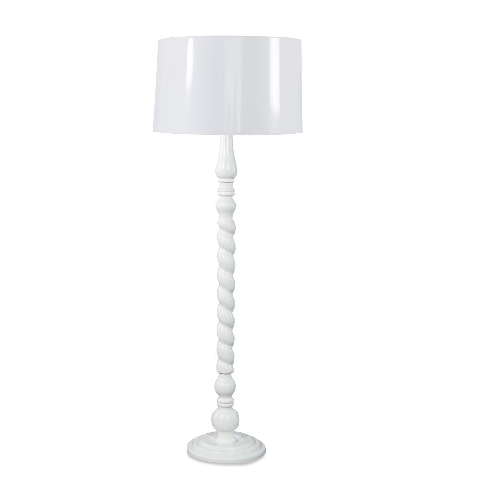 Zeigler Floor Lamp QR-21832.CHLKYWHT.0 by CuratedKravet CuratedKravet A barley twist style resin floor lamp topped with a glossy drum shade. United States DUST LIGHTLY WITH A SOFT, DRY CLOTH. </p><p>Dimensions: Length 22, Height 62, Width 22 Poly Resin - 70%, Paper - 30% - Fabric Carolina -
