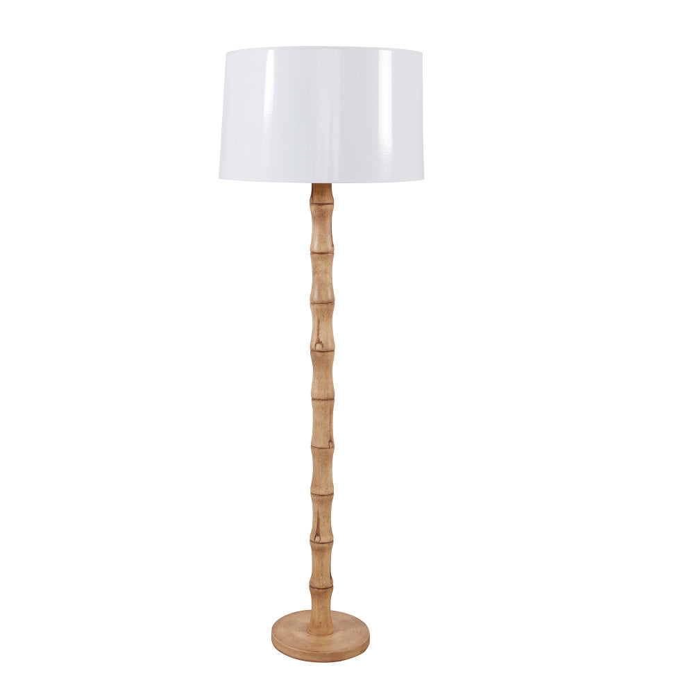 Portman Floor Lamp QR-21835.BLNDEWOOD.0 by CuratedKravet CuratedKravet A resin floor lamp made to resemble bamboo. Topped with a white glossy drum shade. United States DUST LIGHTLY WITH A SOFT, DRY CLOTH. </p><p>Dimensions: Length 22, Height 64, Width 22 Poly Resin - 70%, Paper - 30% - Fabric Carolina -
