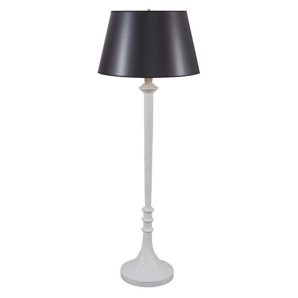Reynolds Floor Lamp QR-21837.CHLKYWHTBG.0 by CuratedKravet CuratedKravet A resin floor lamp featuring a unique white textured finish. Topped with a black paper empire shade. United States DUST LIGHTLY WITH A SOFT, DRY CLOTH. </p><p>Dimensions: Length 22, Height 61, Width 22 Poly Resin - 70%, Paper - 30% - Fabric Carolina -
