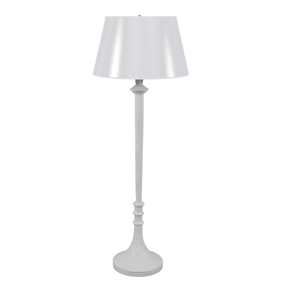 Reynolds Floor Lamp QR-21837.CHLKYWHTWG.0 by CuratedKravet CuratedKravet A resin floor lamp featuring a unique white textured finish. Topped with a white paper empire shade. United States DUST LIGHTLY WITH A SOFT, DRY CLOTH. </p><p>Dimensions: Length 22, Height 61, Width 22 Poly Resin - 70%, Paper - 30% - Fabric Carolina -