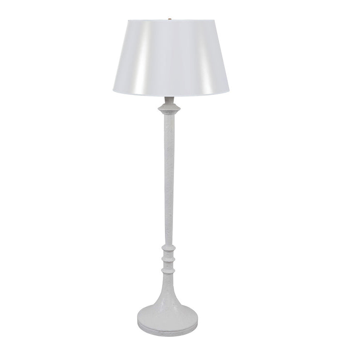 Reynolds Floor Lamp QR-21837.CHLKYWHTWG.0 by CuratedKravet CuratedKravet A resin floor lamp featuring a unique white textured finish. Topped with a white paper empire shade. United States DUST LIGHTLY WITH A SOFT, DRY CLOTH. </p><p>Dimensions: Length 22, Height 61, Width 22 Poly Resin - 70%, Paper - 30% - Fabric Carolina -