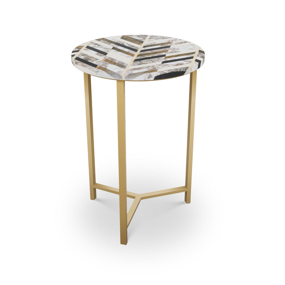 Monmouth Table, Tri-Leg QR-21894.TLBRASS.0 by CuratedKravet CuratedKravet Mosaic table top with metal base. India </p><p>Dimensions: Length 16, Height 23, Width 16 - Fabric Carolina -