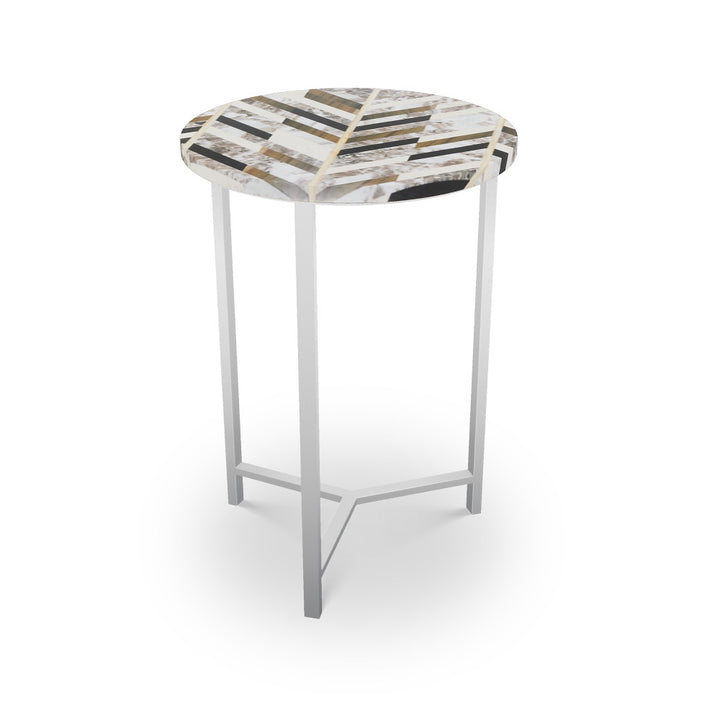 Monmouth Table, Tri-Leg QR-21894.TLNICKEL.0 by CuratedKravet CuratedKravet Mosaic table top with metal base. India </p><p>Dimensions: Length 16, Height 23, Width 16 - Fabric Carolina -