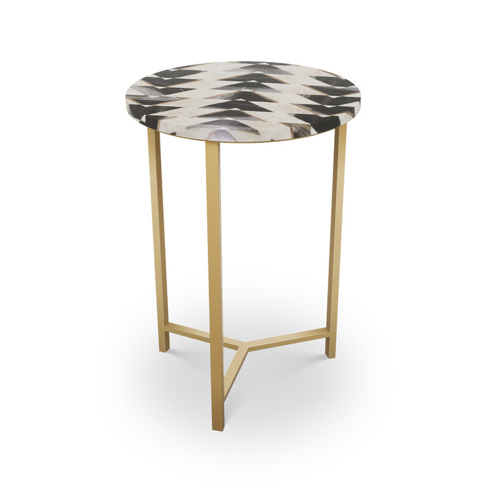 Prescott Table, Tri-Leg QR-21895.TLBRASS.0 by CuratedKravet CuratedKravet Mosaic table top with metal base. India </p><p>Dimensions: Length 16, Height 23, Width 16 - Fabric Carolina -