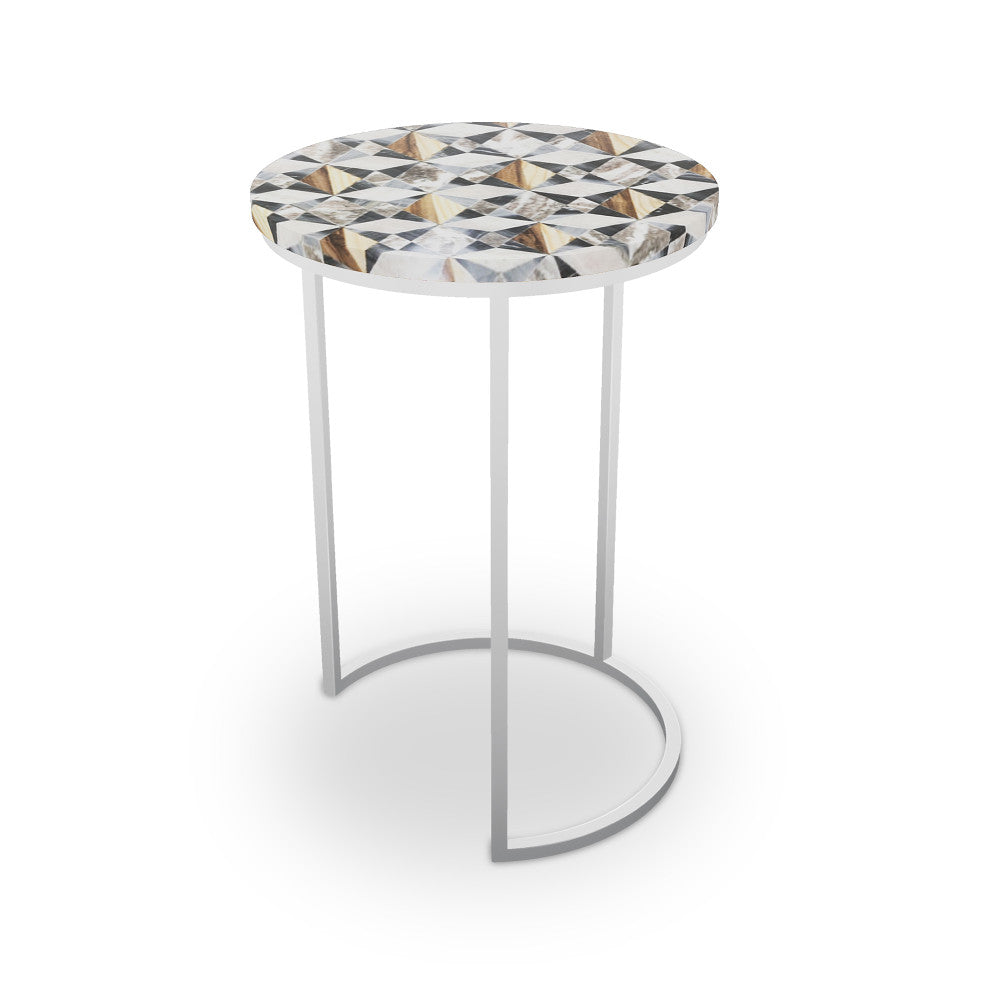 Myrtle Table, Half Moon QR-21896.HMNICKEL.0 by CuratedKravet CuratedKravet Mosaic table top with metal base. India </p><p>Dimensions: Length 16, Height 23, Width 16 - Fabric Carolina -