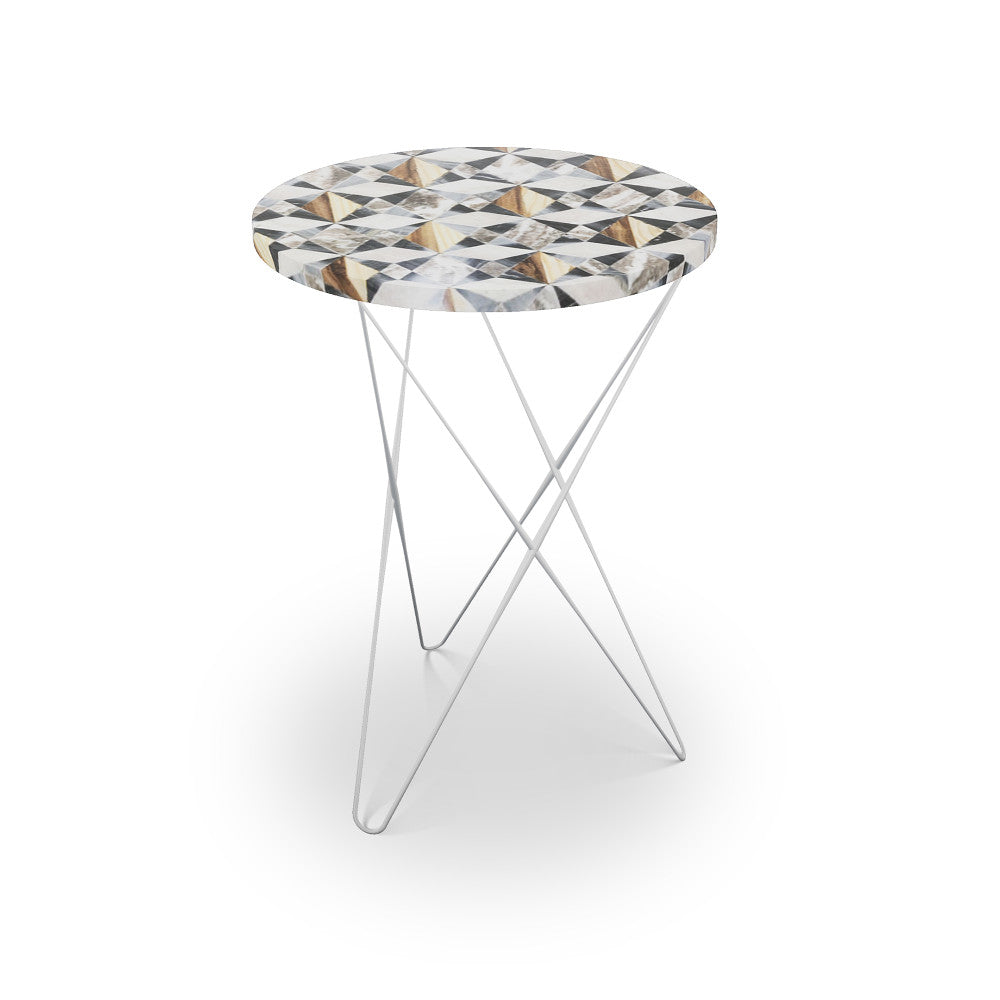 Myrtle Table, Hairpin QR-21896.HPNICKEL.0 by CuratedKravet CuratedKravet Mosaic table top with metal base. India </p><p>Dimensions: Length 16, Height 23, Width 16 - Fabric Carolina -