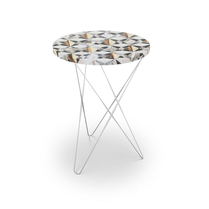 Myrtle Table, Hairpin QR-21896.HPNICKEL.0 by CuratedKravet CuratedKravet Mosaic table top with metal base. India </p><p>Dimensions: Length 16, Height 23, Width 16 - Fabric Carolina -