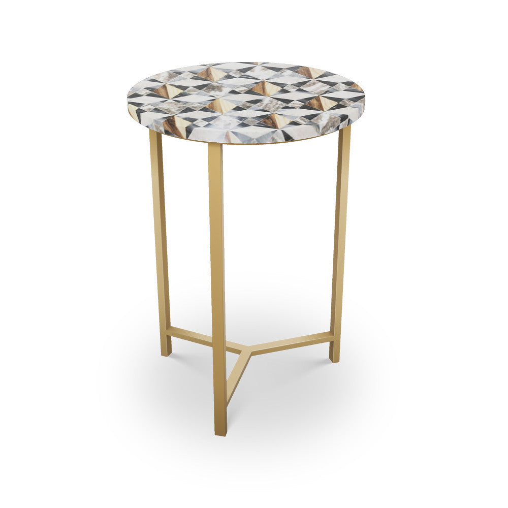 Myrtle Table, Tri-Leg QR-21896.TLBRASS.0 by CuratedKravet CuratedKravet Mosaic table top with metal base. India </p><p>Dimensions: Length 16, Height 23, Width 16 - Fabric Carolina -