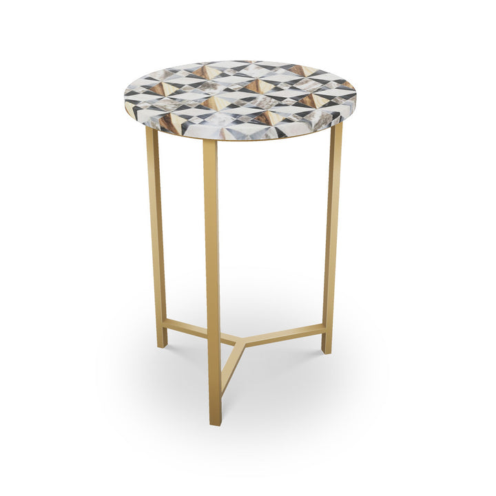 Myrtle Table, Tri-Leg QR-21896.TLBRASS.0 by CuratedKravet CuratedKravet Mosaic table top with metal base. India </p><p>Dimensions: Length 16, Height 23, Width 16 - Fabric Carolina -