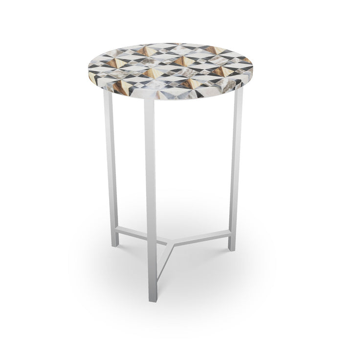 Myrtle Table, Tri-Leg QR-21896.TLNICKEL.0 by CuratedKravet CuratedKravet Mosaic table top with metal base. India </p><p>Dimensions: Length 16, Height 23, Width 16 - Fabric Carolina -