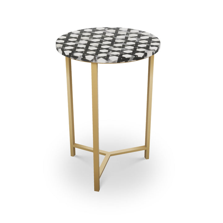 Provost Table, Tri-Leg QR-21897.TLBRASS.0 by CuratedKravet CuratedKravet Mosaic table top with metal base. India </p><p>Dimensions: Length 16, Height 23, Width 16 - Fabric Carolina -