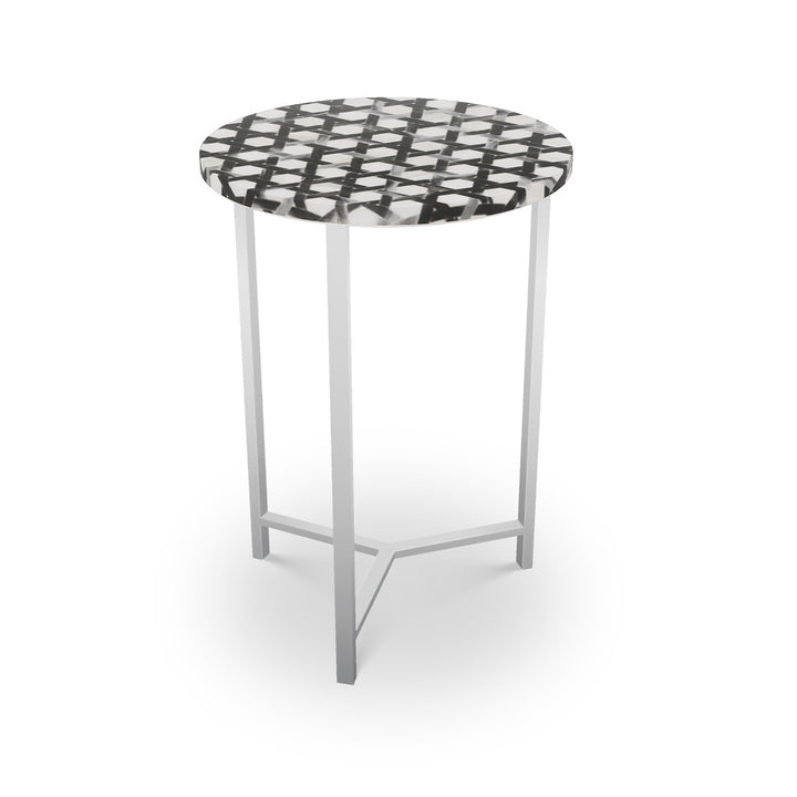 Provost Table, Tri-Leg QR-21897.TLNICKEL.0 by CuratedKravet CuratedKravet Mosaic table top with metal base. India </p><p>Dimensions: Length 16, Height 23, Width 16 - Fabric Carolina -