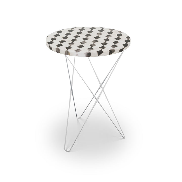 Ludlow Table, Hairpin QR-21898.HPNICKEL.0 by CuratedKravet CuratedKravet Mosaic table top with metal base. India </p><p>Dimensions: Length 16, Height 23, Width 16 - Fabric Carolina -