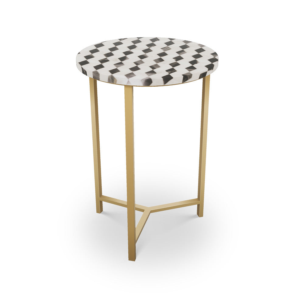 Ludlow Table, Tri-Leg QR-21898.TLBRASS.0 by CuratedKravet CuratedKravet Mosaic table top with metal base. India </p><p>Dimensions: Length 16, Height 23, Width 16 - Fabric Carolina -