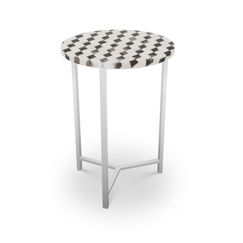 Ludlow Table, Tri-Leg QR-21898.TLNICKEL.0 by CuratedKravet CuratedKravet Mosaic table top with metal base. India </p><p>Dimensions: Length 16, Height 23, Width 16 - Fabric Carolina -