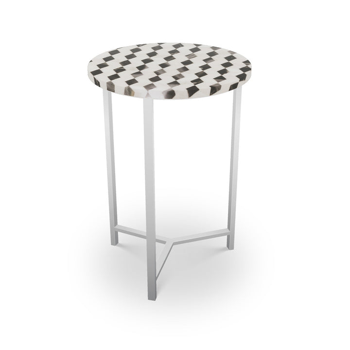 Ludlow Table, Tri-Leg QR-21898.TLNICKEL.0 by CuratedKravet CuratedKravet Mosaic table top with metal base. India </p><p>Dimensions: Length 16, Height 23, Width 16 - Fabric Carolina -