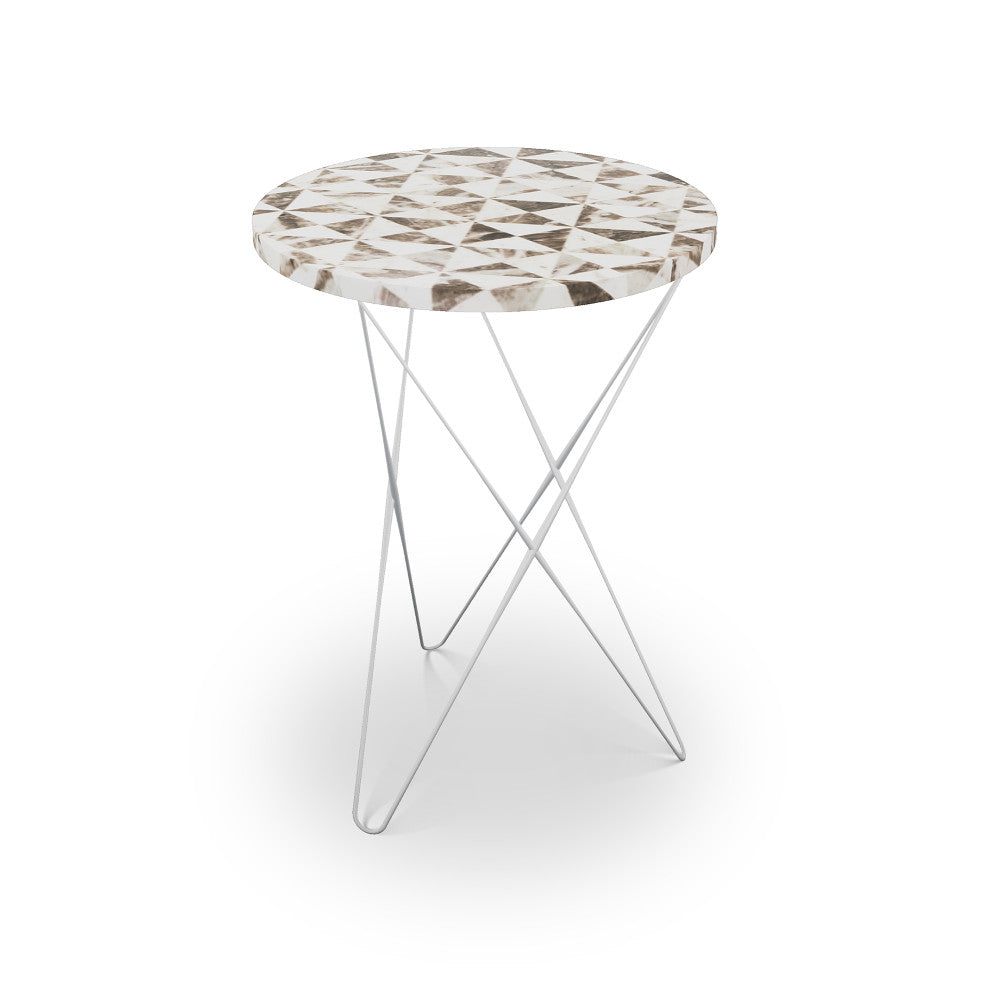 Pavonia Table, Hairpin QR-21899.HPNICKEL.0 by CuratedKravet CuratedKravet Mosaic table top with metal base. India </p><p>Dimensions: Length 16, Height 23, Width 16 - Fabric Carolina -