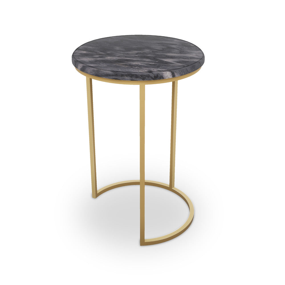 Caldwell Table, Half Moon QR-21901.HMBRASS.0 by CuratedKravet CuratedKravet Black marble table with metal base. India </p><p>Dimensions: Length 16, Height 23, Width 16 - Fabric Carolina -