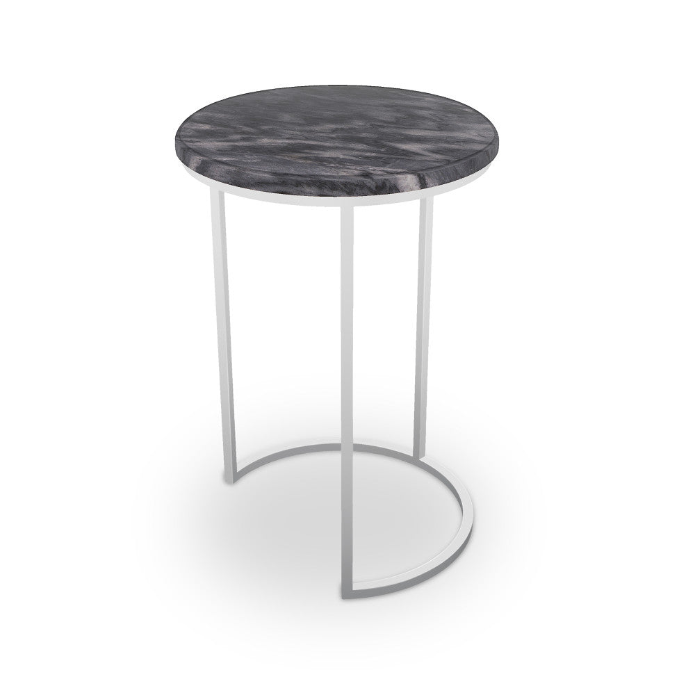 Caldwell Table, Half Moon QR-21901.HMNICKEL.0 by CuratedKravet CuratedKravet Black marble table with metal base. India </p><p>Dimensions: Length 16, Height 23, Width 16 - Fabric Carolina -