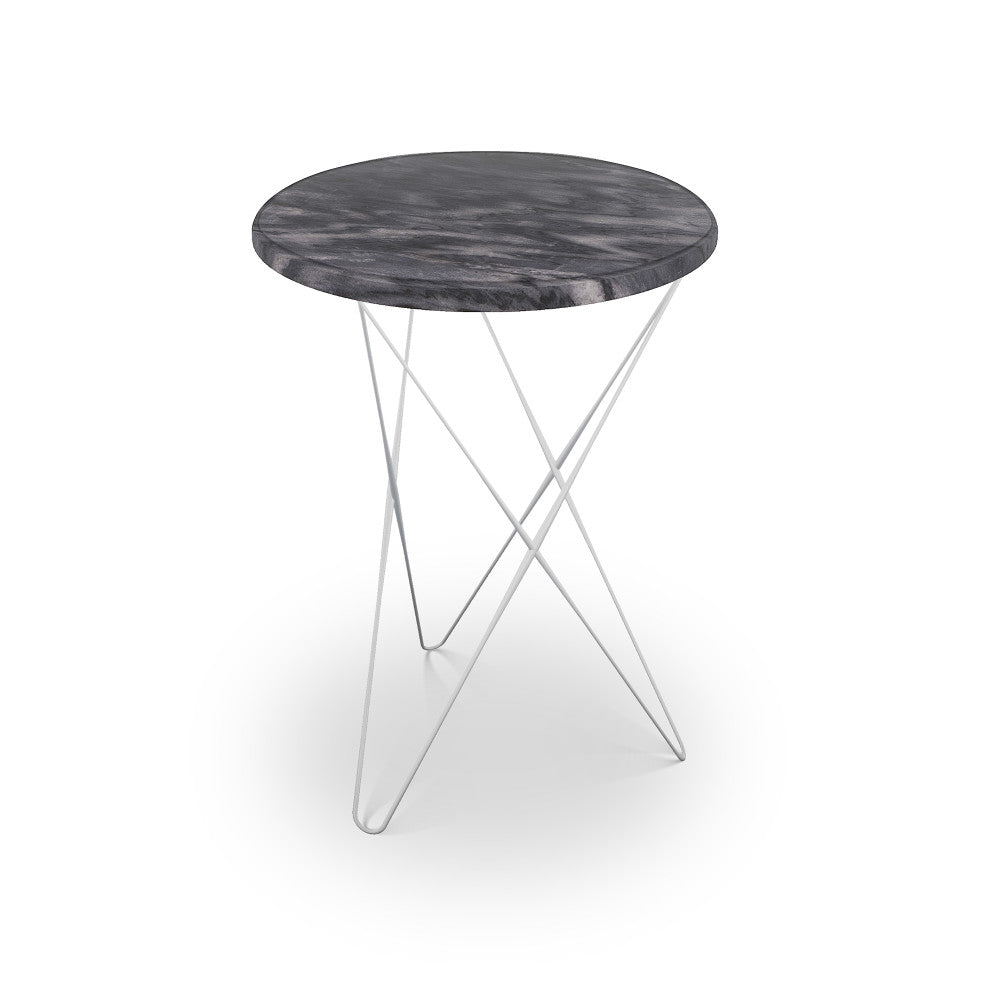 Caldwell Table, Hairpin QR-21901.HPNICKEL.0 by CuratedKravet CuratedKravet Black marble table with metal base. India </p><p>Dimensions: Length 16, Height 23, Width 16 - Fabric Carolina -