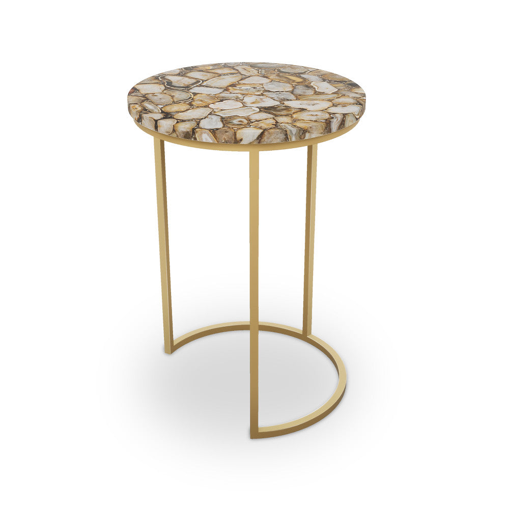 Gallow Table, Half Moon QR-21902.HMBRASS.0 by CuratedKravet CuratedKravet Agate table with metal base. India </p><p>Dimensions: Length 16, Height 23, Width 16 - Fabric Carolina -