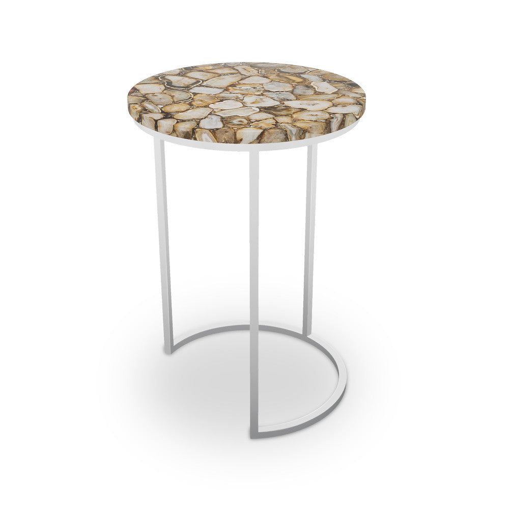 Gallow Table, Half Moon QR-21902.HMNICKEL.0 by CuratedKravet CuratedKravet Agate table with metal base. India </p><p>Dimensions: Length 16, Height 23, Width 16 - Fabric Carolina -
