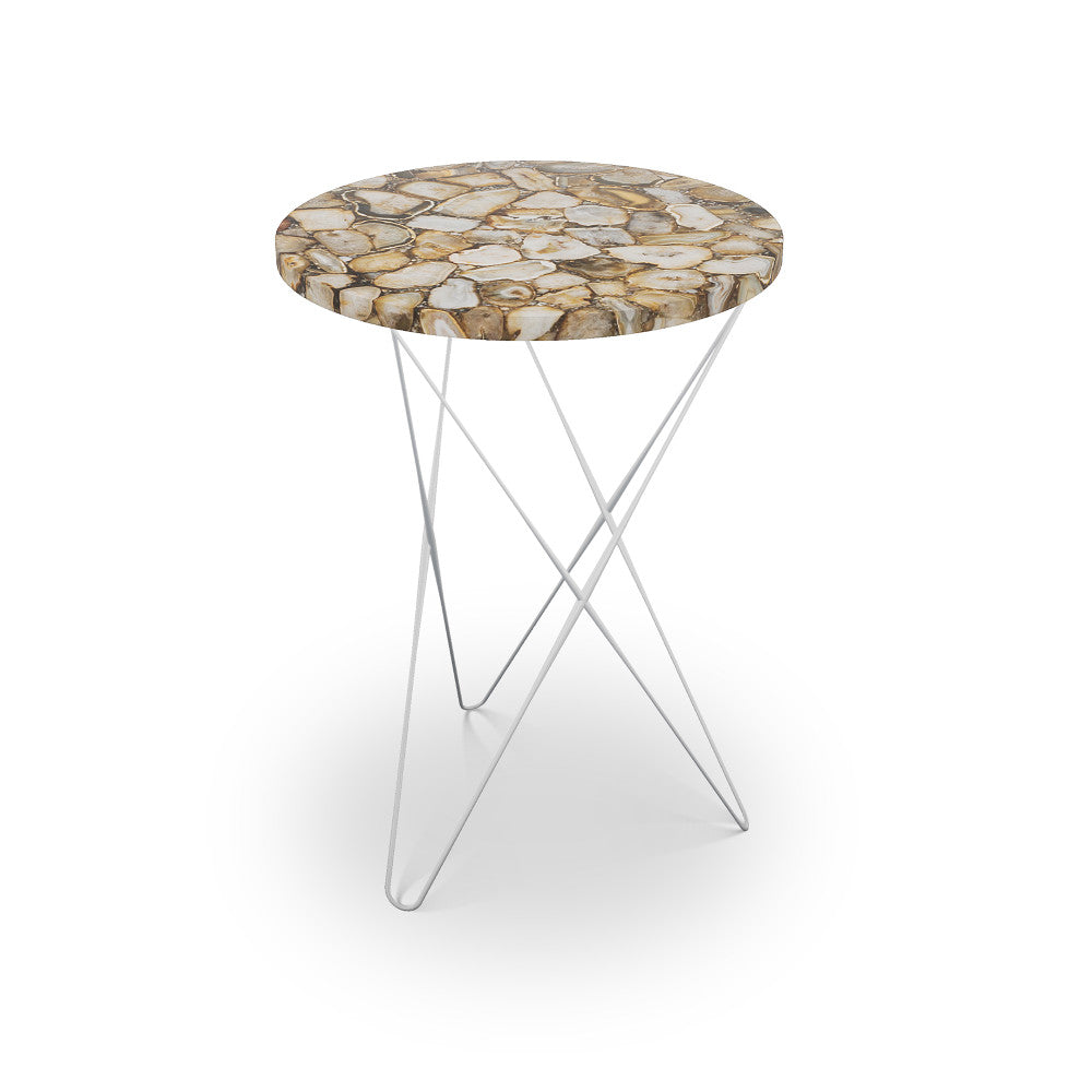 Gallow Table, Hairpin QR-21902.HPNICKEL.0 by CuratedKravet CuratedKravet Agate table with metal base. India </p><p>Dimensions: Length 16, Height 23, Width 16 - Fabric Carolina -