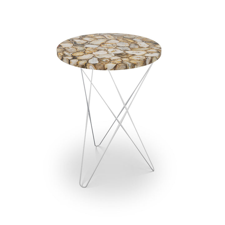 Gallow Table, Hairpin QR-21902.HPNICKEL.0 by CuratedKravet CuratedKravet Agate table with metal base. India </p><p>Dimensions: Length 16, Height 23, Width 16 - Fabric Carolina -