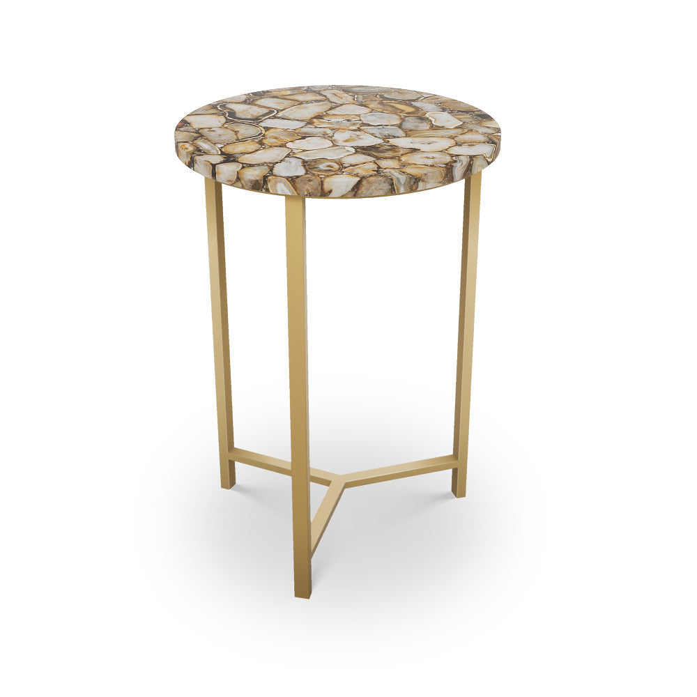 Gallow Table, Tri-Leg QR-21902.TLBRASS.0 by CuratedKravet CuratedKravet Agate table with metal base. India </p><p>Dimensions: Length 16, Height 23, Width 16 - Fabric Carolina -