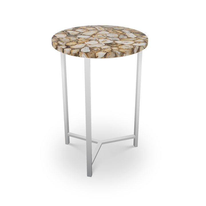 Gallow Table, Tri-Leg QR-21902.TLNICKEL.0 by CuratedKravet CuratedKravet Agate table with metal base. India </p><p>Dimensions: Length 16, Height 23, Width 16 - Fabric Carolina -