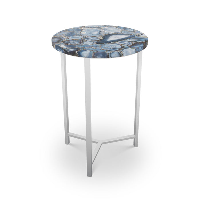 Asheville Table, Tri-Leg QR-21903.TLNICKEL.0 by CuratedKravet CuratedKravet Agate table with metal base. India </p><p>Dimensions: Length 16, Height 23, Width 16 - Fabric Carolina -
