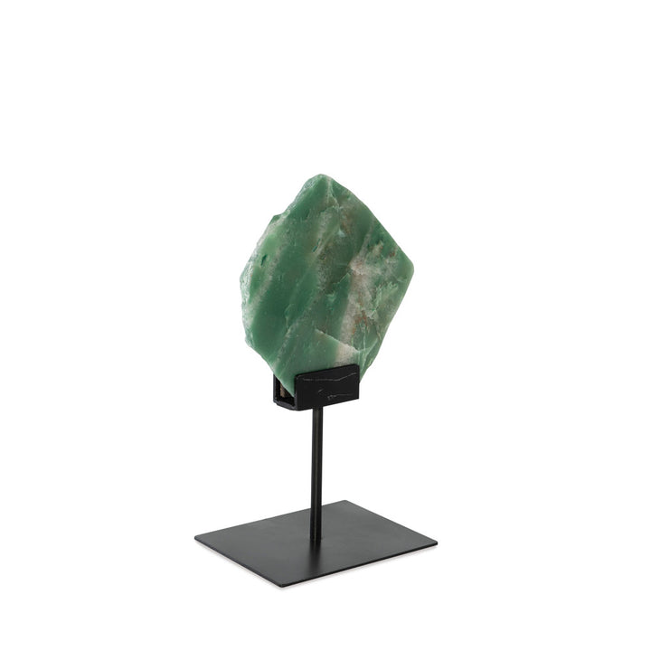 Alegre Sculpture QR-21905.GREEN.0 by CuratedKravet CuratedKravet A slice of green quartz mounted on a black iron base. Due to the natural material, variation in size, shape and color is to be expected. Base only measures: 8"L x 6"W x 7.25"H. Overall height with the slab can range from 13.75"-17.75"H. Brazil DUST LIGHTLY WITH A SOFT, DRY CLOTH. </p><p>Dimensions: Length , Height , Width Iron - 50%, Stone - 50% - Fabric Carolina -