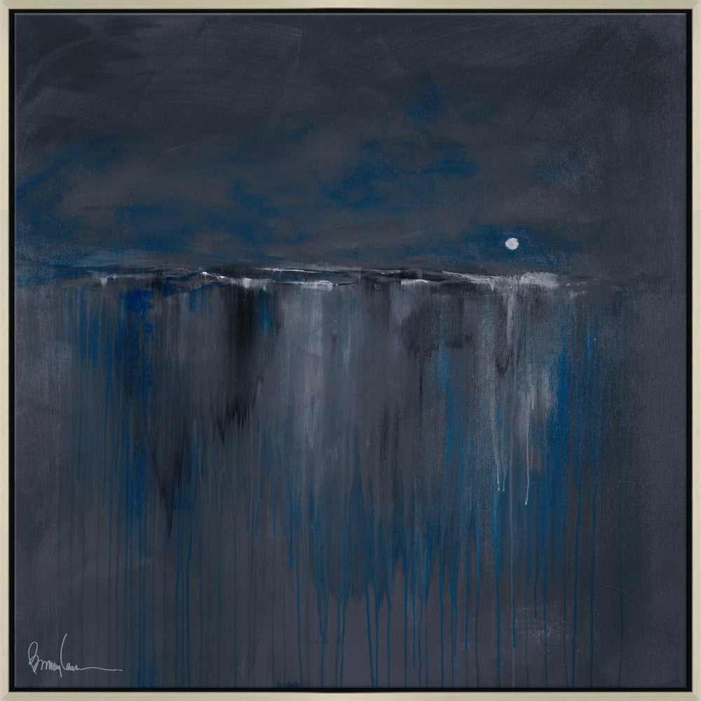One Paper Moon, Small QR-21929.BLUESILV.0 by CuratedKravet CuratedKravet Barry Lantz for Curated Kravet framed reproduction archival giclee print on canvas and framed in floater frame. Made to order in the USA. Each framed giclee comes with certificate of authenticity signed by Barry Lantz. United States </p><p>Dimensions: Length 37.5, Height 37.5, Width Canvas - 75%, Wood - 25% - Fabric Carolina -