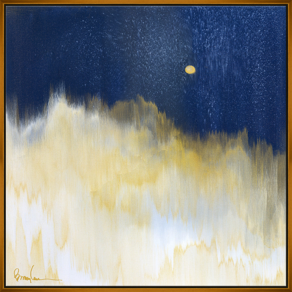 Snowy Moon, Small QR-21934.MULTIGOLD.0 by CuratedKravet CuratedKravet Barry Lantz for Curated Kravet framed reproduction archival giclee print on canvas and framed in floater frame. Made to order in the USA. Each framed giclee comes with certificate of authenticity signed by Barry Lantz. United States </p><p>Dimensions: Length 37.5, Height 37.5, Width Canvas - 75%, Wood - 25% - Fabric Carolina -