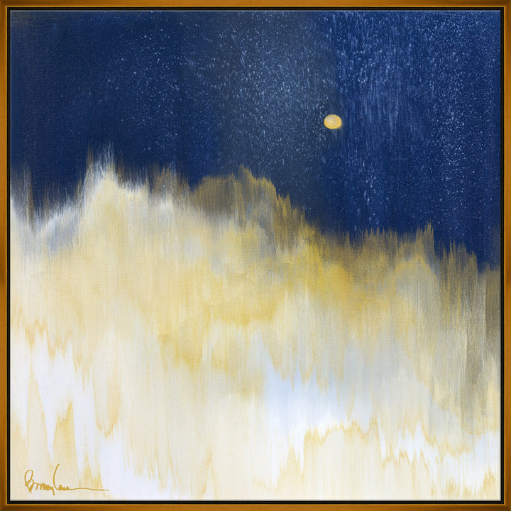 Snowy Moon, Small QR-21934.MULTIGOLD.0 by CuratedKravet CuratedKravet Barry Lantz for Curated Kravet framed reproduction archival giclee print on canvas and framed in floater frame. Made to order in the USA. Each framed giclee comes with certificate of authenticity signed by Barry Lantz. United States </p><p>Dimensions: Length 37.5, Height 37.5, Width Canvas - 75%, Wood - 25% - Fabric Carolina -