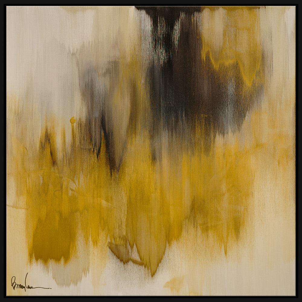 Liquid Gold, Small QR-21937.GOLDBLK.0 by CuratedKravet CuratedKravet Barry Lantz for Curated Kravet framed reproduction archival giclee print on canvas and framed in floater frame. Made to order in the USA. Each framed giclee comes with certificate of authenticity signed by Barry Lantz. United States </p><p>Dimensions: Length 37.5, Height 37.5, Width Canvas - 75%, Wood - 25% - Fabric Carolina -