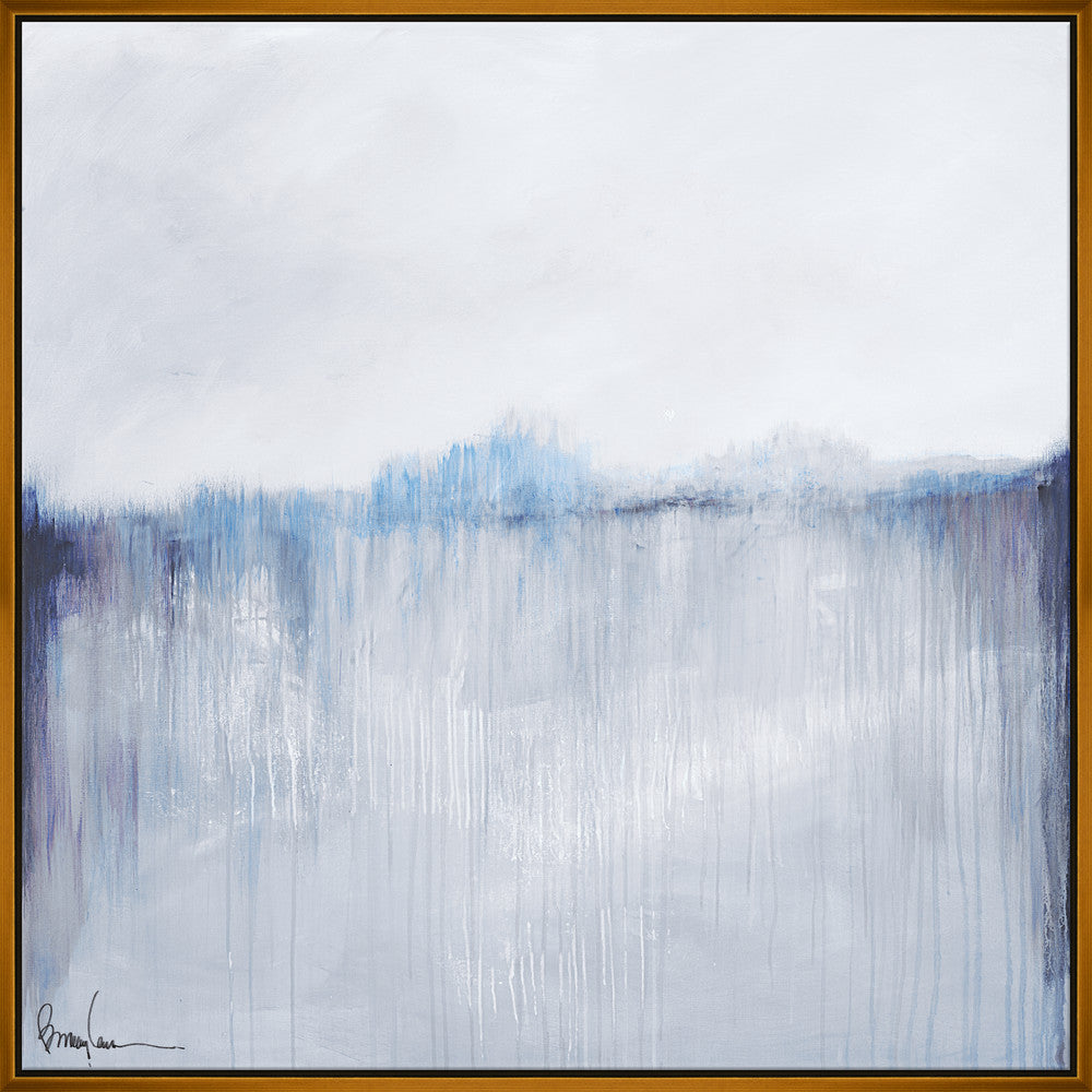 Foggy Morning, Large QR-21941.BLUEGOLD.0 by CuratedKravet CuratedKravet Barry Lantz for Curated Kravet framed reproduction archival giclee print on canvas and framed in floater frame. Made to order in the USA. Each framed giclee comes with certificate of authenticity signed by Barry Lantz. United States </p><p>Dimensions: Length 55.5, Height 55.5, Width Canvas - 75%, Wood - 25% - Fabric Carolina -