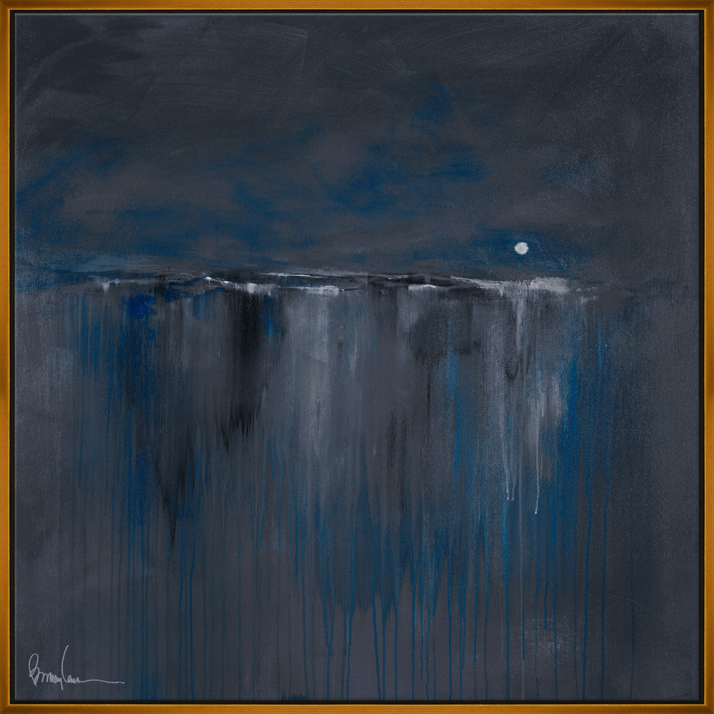 One Paper Moon, Large QR-21943.BLUEGOLD.0 by CuratedKravet CuratedKravet Barry Lantz for Curated Kravet framed reproduction archival giclee print on canvas and framed in floater frame. Made to order in the USA. Each framed giclee comes with certificate of authenticity signed by Barry Lantz. United States </p><p>Dimensions: Length 55.5, Height 55.5, Width Canvas - 75%, Wood - 25% - Fabric Carolina -