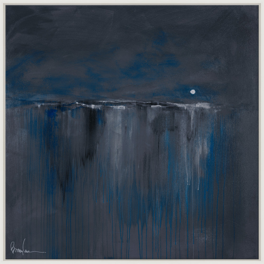 One Paper Moon, Large QR-21943.BLUEWHT.0 by CuratedKravet CuratedKravet Barry Lantz for Curated Kravet framed reproduction archival giclee print on canvas and framed in floater frame. Made to order in the USA. Each framed giclee comes with certificate of authenticity signed by Barry Lantz. United States </p><p>Dimensions: Length 55.5, Height 55.5, Width Canvas - 75%, Wood - 25% - Fabric Carolina -