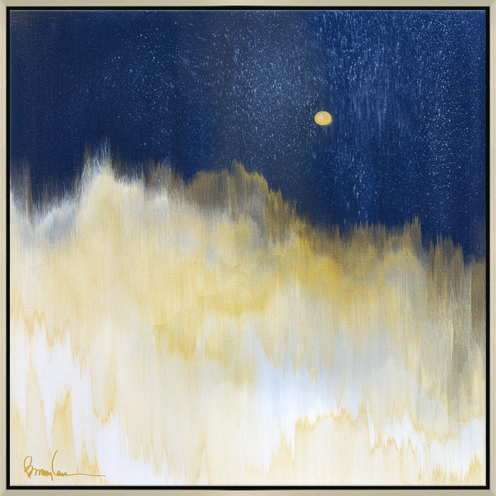 Snowy Moon, Large QR-21948.MULTISILV.0 by CuratedKravet CuratedKravet Barry Lantz for Curated Kravet framed reproduction archival giclee print on canvas and framed in floater frame. Made to order in the USA. Each framed giclee comes with certificate of authenticity signed by Barry Lantz. United States </p><p>Dimensions: Length 55.5, Height 55.5, Width Canvas - 75%, Wood - 25% - Fabric Carolina -