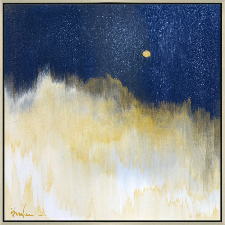 Snowy Moon, Large QR-21948.MULTISILV.0 by CuratedKravet CuratedKravet Barry Lantz for Curated Kravet framed reproduction archival giclee print on canvas and framed in floater frame. Made to order in the USA. Each framed giclee comes with certificate of authenticity signed by Barry Lantz. United States </p><p>Dimensions: Length 55.5, Height 55.5, Width Canvas - 75%, Wood - 25% - Fabric Carolina -