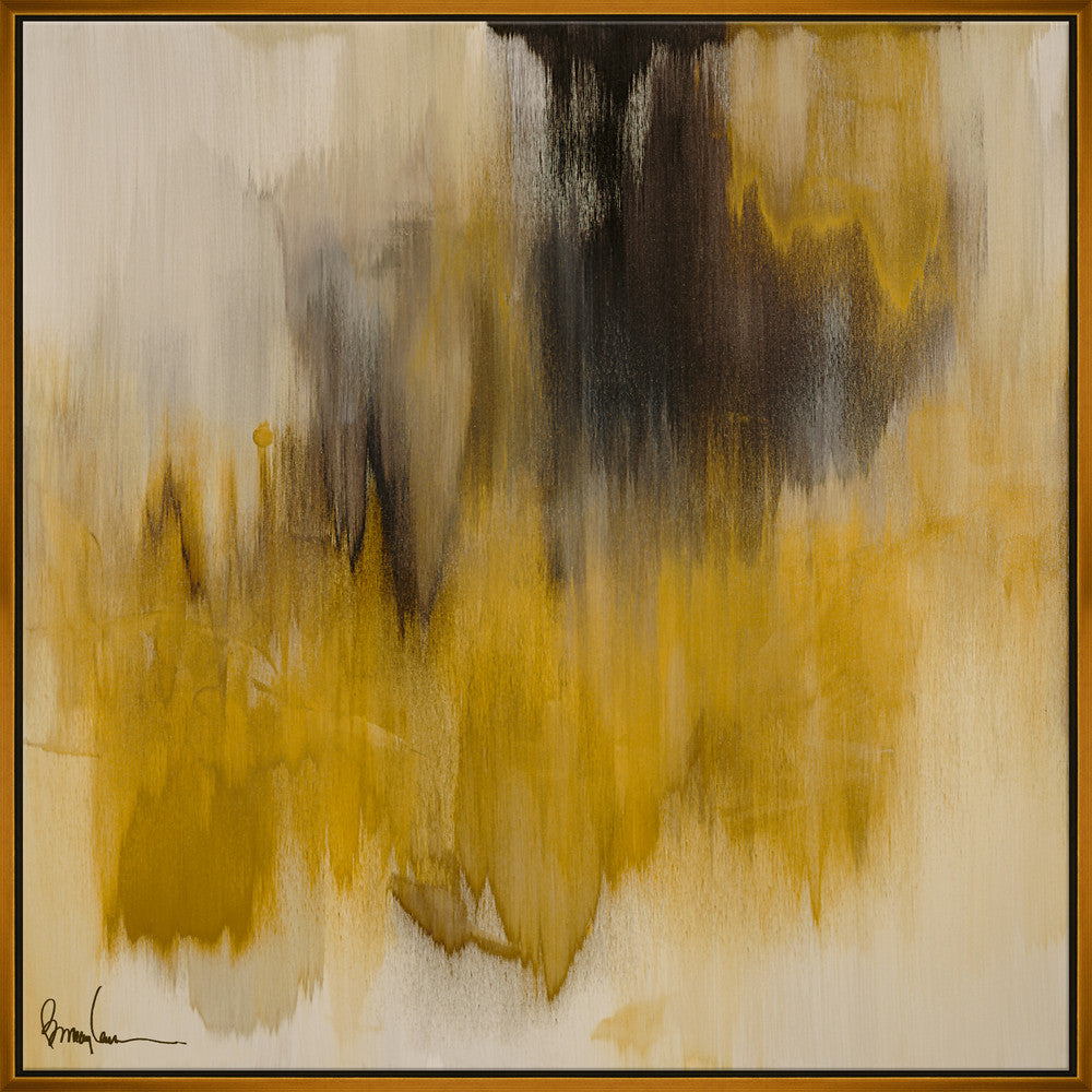 Liquid Gold, Large QR-21951.GOLDGLD.0 by CuratedKravet CuratedKravet Barry Lantz for Curated Kravet framed reproduction archival giclee print on canvas and framed in floater frame. Made to order in the USA. Each framed giclee comes with certificate of authenticity signed by Barry Lantz. United States </p><p>Dimensions: Length 55.5, Height 55.5, Width Canvas - 75%, Wood - 25% - Fabric Carolina -