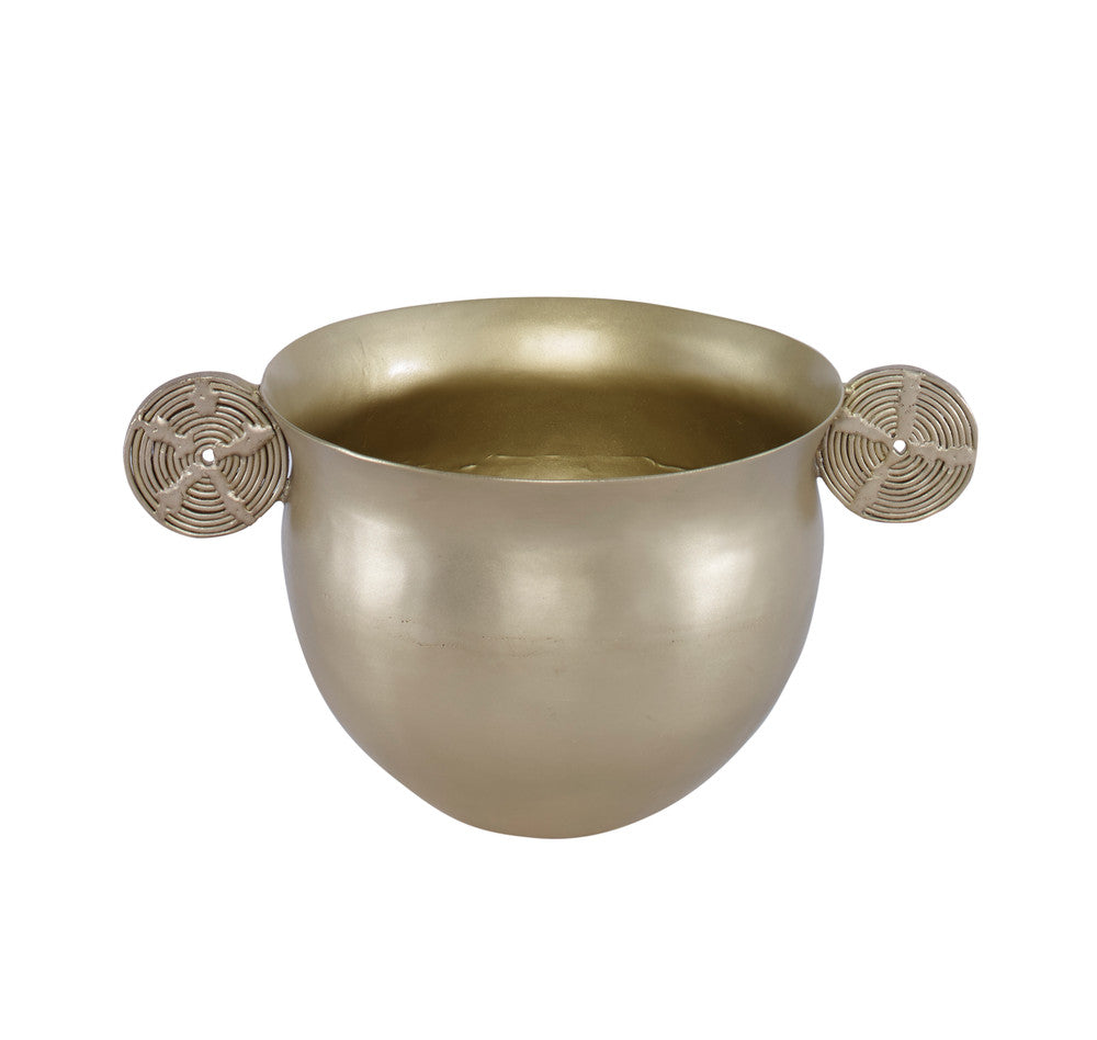 Agra Vase QR-21996.BRASS.0 by CuratedKravet CuratedKravet A matte brass vase with decorative handle details. India DUST LIGHTLY WITH A SOFT, DRY CLOTH. </p><p>Dimensions: Length 8.5, Height 4, Width 6 Brass - 100% - Fabric Carolina -