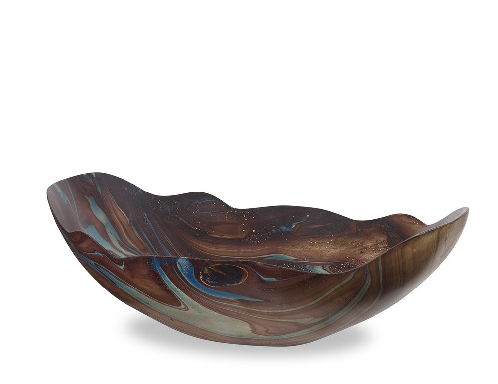 Bodie Bowl QR-22054.NTRLBLUE.0 by CuratedKravet CuratedKravet A low and wide wooden bowl featuring an artistic swirled brown and blue finish. Due to the natural material, variation is to be expected. Thailand DUST LIGHTLY WITH A SOFT, DRY CLOTH. </p><p>Dimensions: Length 15.75, Height 4.75, Width 10 Wood - 100% - Fabric Carolina -
