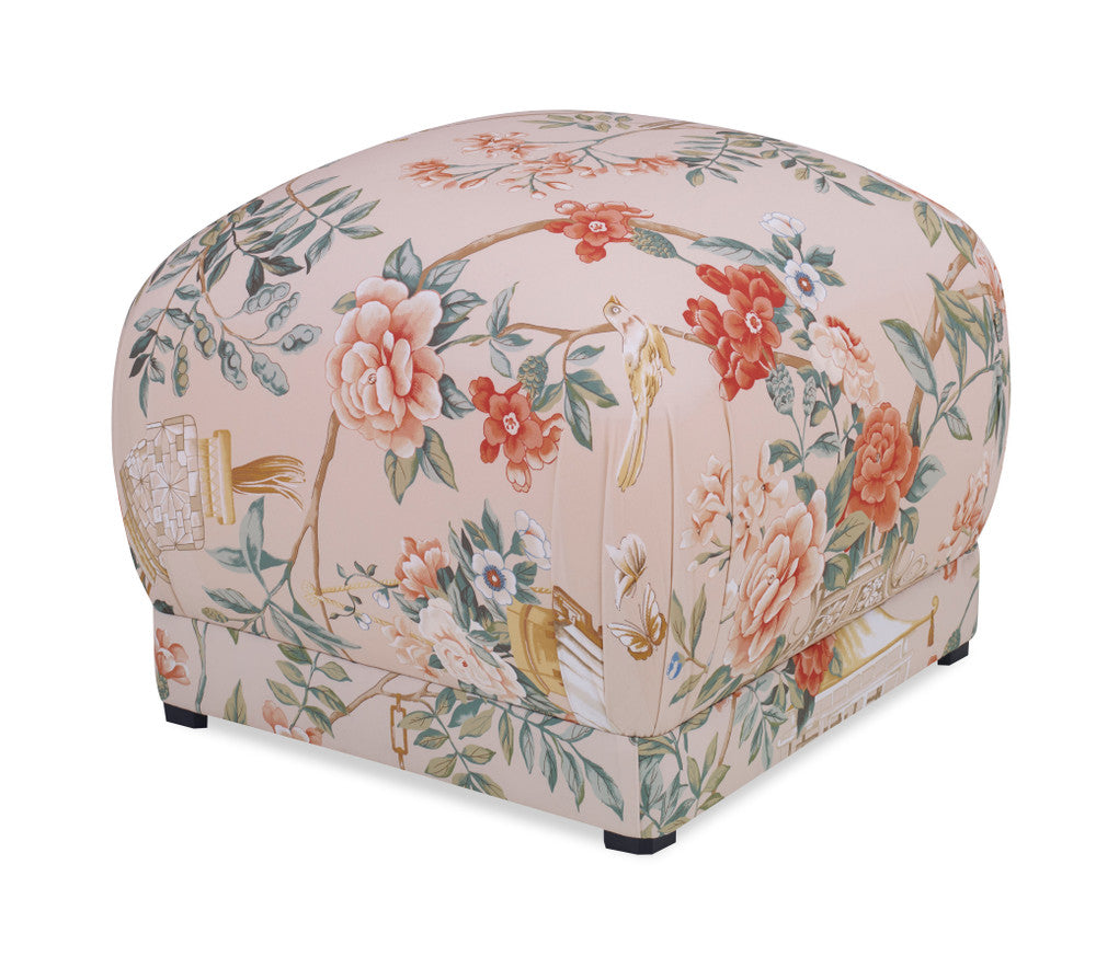Jasmine Ottoman, Jardin Fleuri QR-22274.PETAL.0 by CuratedKravet CuratedKravet An upholstered ottoman in Brunschwig & Fils Jardin Fleuri Print, 8019137.177. Made in the USA. United States </p><p>Dimensions: Length 23, Height 16, Width 23 - Fabric Carolina -
