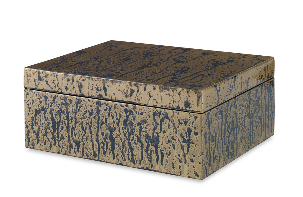 Lennie Box, Large QR-22651.TEALGLD.0 by CuratedKravet CuratedKravet A decorative lidded box featuring a metallic gold and teal finish. Vietnam DUST LIGHTLY WITH A SOFT, DRY CLOTH. </p><p>Dimensions: Length 10, Height 4, Width 8 Mdf - 90%, Acrylic - 10% - Fabric Carolina -