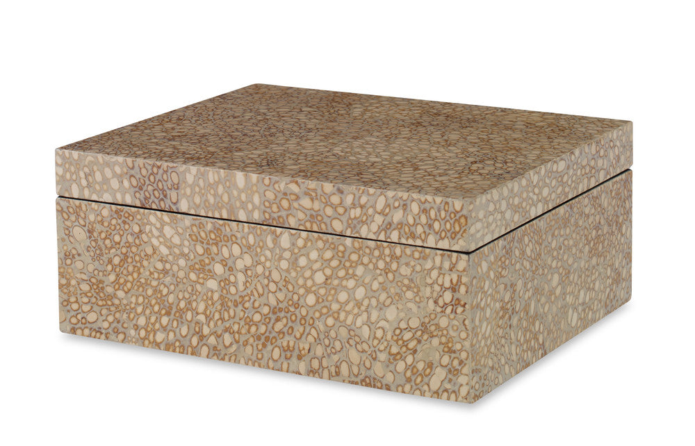 Lawson Box, Large QR-22653.GRYBEIGE.0 by CuratedKravet CuratedKravet A decorative lidded box featuring a unique eggshell lacquer fiinish. Vietnam DUST LIGHTLY WITH A SOFT, DRY CLOTH. </p><p>Dimensions: Length 10, Height 4, Width 8 Mdf - 90%, Acrylic - 10% - Fabric Carolina -